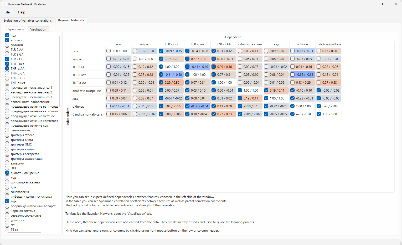 Bayesian Network Setup Page